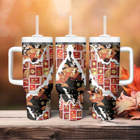 Hawaii Japanese Culture Black Tumbler With Handle Spring Cranes Aloha Pattern