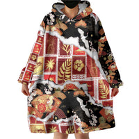 Hawaii Japanese Culture Black Wearable Blanket Hoodie Spring Cranes Aloha Pattern LT01 - Polynesian Pride