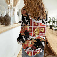 Hawaii Japanese Culture Black Women Casual Shirt Spring Cranes Aloha Pattern LT01 - Polynesian Pride