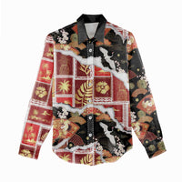 Hawaii Japanese Culture Black Women Casual Shirt Spring Cranes Aloha Pattern LT01 - Polynesian Pride