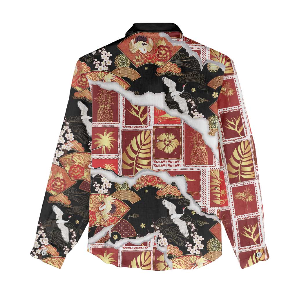 Hawaii Japanese Culture Black Women Casual Shirt Spring Cranes Aloha Pattern LT01 - Polynesian Pride