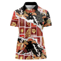 Hawaii Japanese Culture Black Women Polo Shirt Spring Cranes Aloha Pattern LT01 Female Black - Polynesian Pride