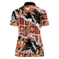 Hawaii Japanese Culture Black Women Polo Shirt Spring Cranes Aloha Pattern LT01 - Polynesian Pride