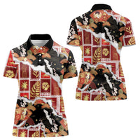 Hawaii Japanese Culture Black Women Polo Shirt Spring Cranes Aloha Pattern LT01 - Polynesian Pride