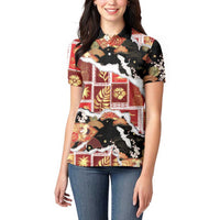 Hawaii Japanese Culture Black Women Polo Shirt Spring Cranes Aloha Pattern LT01 - Polynesian Pride