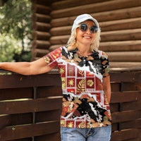 Hawaii Japanese Culture Black Women Polo Shirt Spring Cranes Aloha Pattern LT01 - Polynesian Pride
