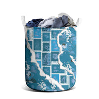 Hawaii Japanese Culture Blue Laundry Basket Spring Cranes Aloha Pattern