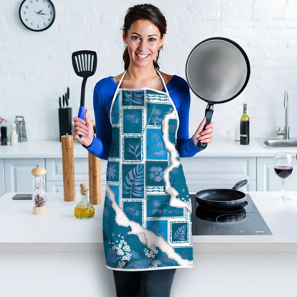 Hawaii Japanese Culture Blue Apron Spring Cranes Aloha Pattern