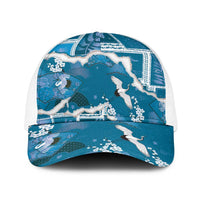 Hawaii Japanese Culture Blue Baseball Net Cap Spring Cranes Aloha Pattern