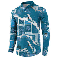 Hawaii Japanese Culture Blue Button Sweatshirt Spring Cranes Aloha Pattern