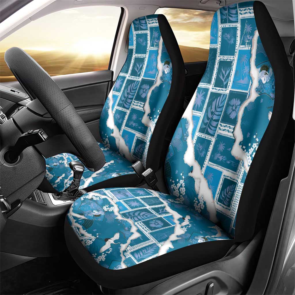 Hawaii Japanese Culture Blue Car Seat Cover Spring Cranes Aloha Pattern