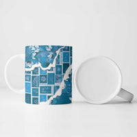 Hawaii Japanese Culture Blue Ceramic Mug Spring Cranes Aloha Pattern