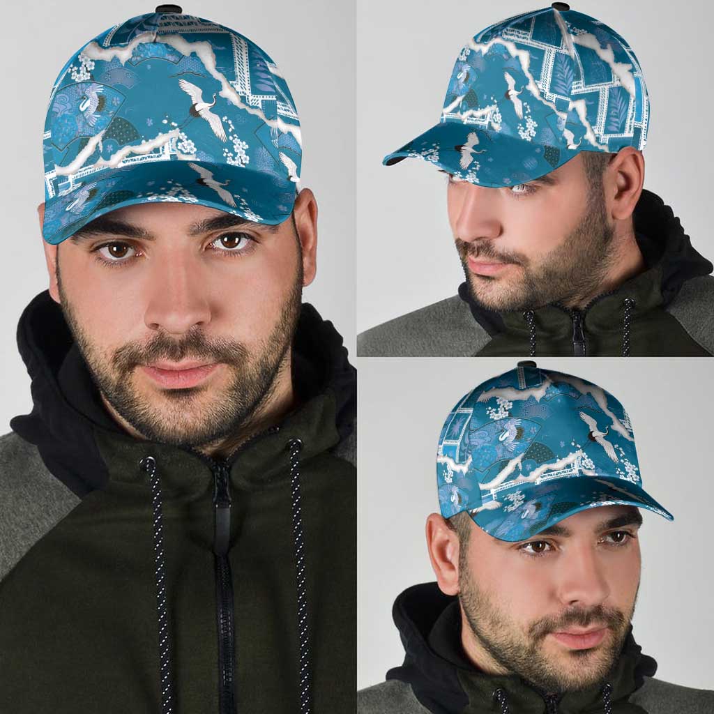 Hawaii Japanese Culture Blue Classic Cap Spring Cranes Aloha Pattern