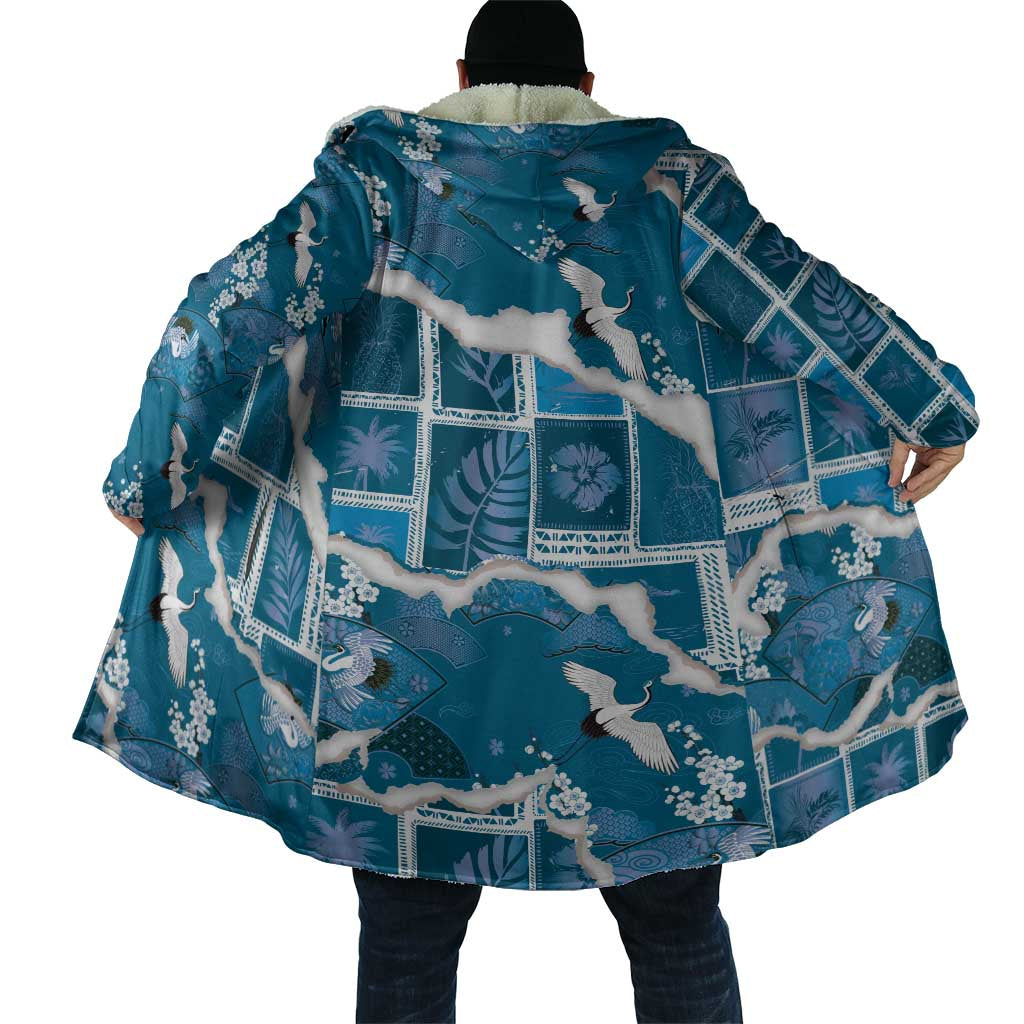 Hawaii Japanese Culture Blue Cloak Spring Cranes Aloha Pattern