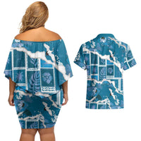 Hawaii Japanese Culture Blue Couples Matching Off Shoulder Short Dress and Hawaiian Shirt Spring Cranes Aloha Pattern LT01 - Polynesian Pride