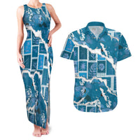Hawaii Japanese Culture Blue Couples Matching Tank Maxi Dress and Hawaiian Shirt Spring Cranes Aloha Pattern