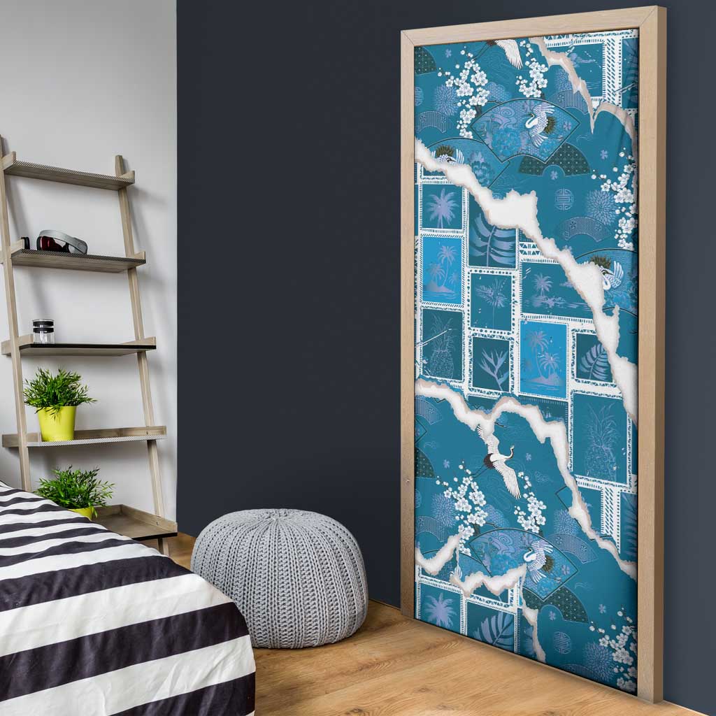 Hawaii Japanese Culture Blue Door Cover Spring Cranes Aloha Pattern