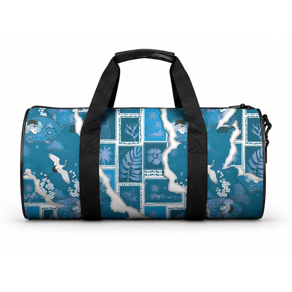 Hawaii Japanese Culture Blue Duffle Bag Spring Cranes Aloha Pattern LT01 One size Blue - Polynesian Pride