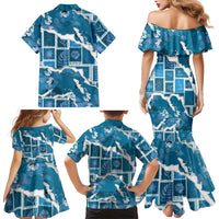 Hawaii Japanese Culture Blue Family Matching Mermaid Dress and Hawaiian Shirt Spring Cranes Aloha Pattern