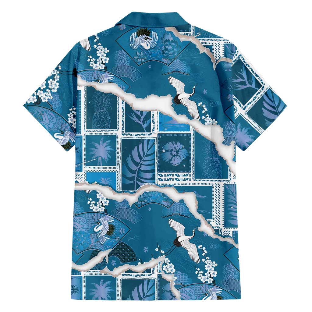 Hawaii Japanese Culture Blue Family Matching Mermaid Dress and Hawaiian Shirt Spring Cranes Aloha Pattern