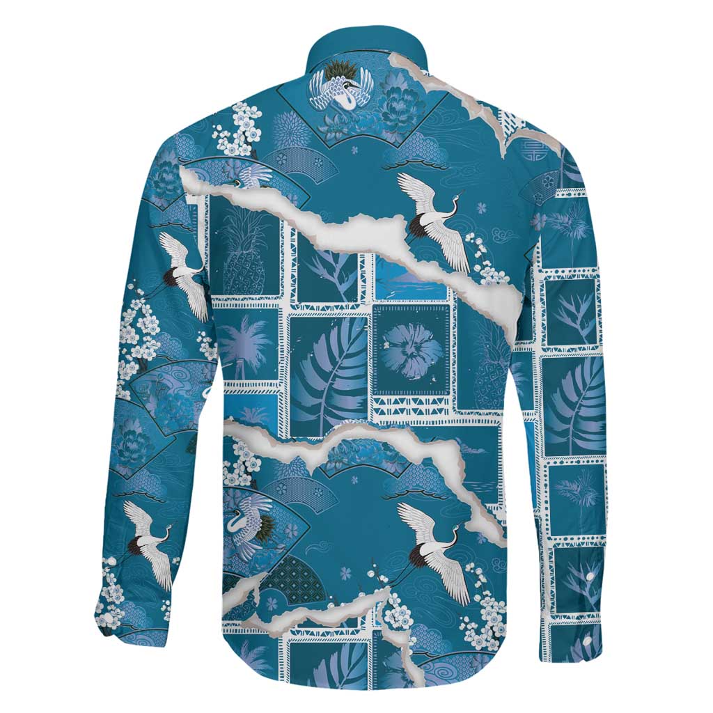 Hawaii Japanese Culture Blue Family Matching Mermaid Dress and Hawaiian Shirt Spring Cranes Aloha Pattern