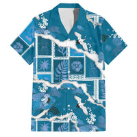 Hawaii Japanese Culture Blue Family Matching Off Shoulder Maxi Dress and Hawaiian Shirt Spring Cranes Aloha Pattern