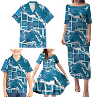 Hawaii Japanese Culture Blue Family Matching Puletasi and Hawaiian Shirt Spring Cranes Aloha Pattern