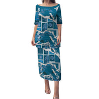 Hawaii Japanese Culture Blue Family Matching Puletasi and Hawaiian Shirt Spring Cranes Aloha Pattern