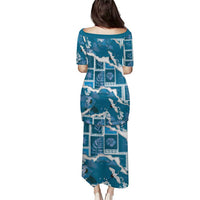 Hawaii Japanese Culture Blue Family Matching Puletasi and Hawaiian Shirt Spring Cranes Aloha Pattern
