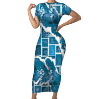 Hawaii Japanese Culture Blue Family Matching Short Sleeve Bodycon Dress and Hawaiian Shirt Spring Cranes Aloha Pattern