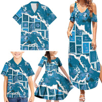 Hawaii Japanese Culture Blue Family Matching Summer Maxi Dress and Hawaiian Shirt Spring Cranes Aloha Pattern