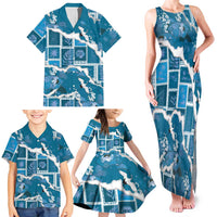 Hawaii Japanese Culture Blue Family Matching Tank Maxi Dress and Hawaiian Shirt Spring Cranes Aloha Pattern