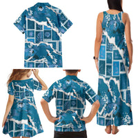 Hawaii Japanese Culture Blue Family Matching Tank Maxi Dress and Hawaiian Shirt Spring Cranes Aloha Pattern