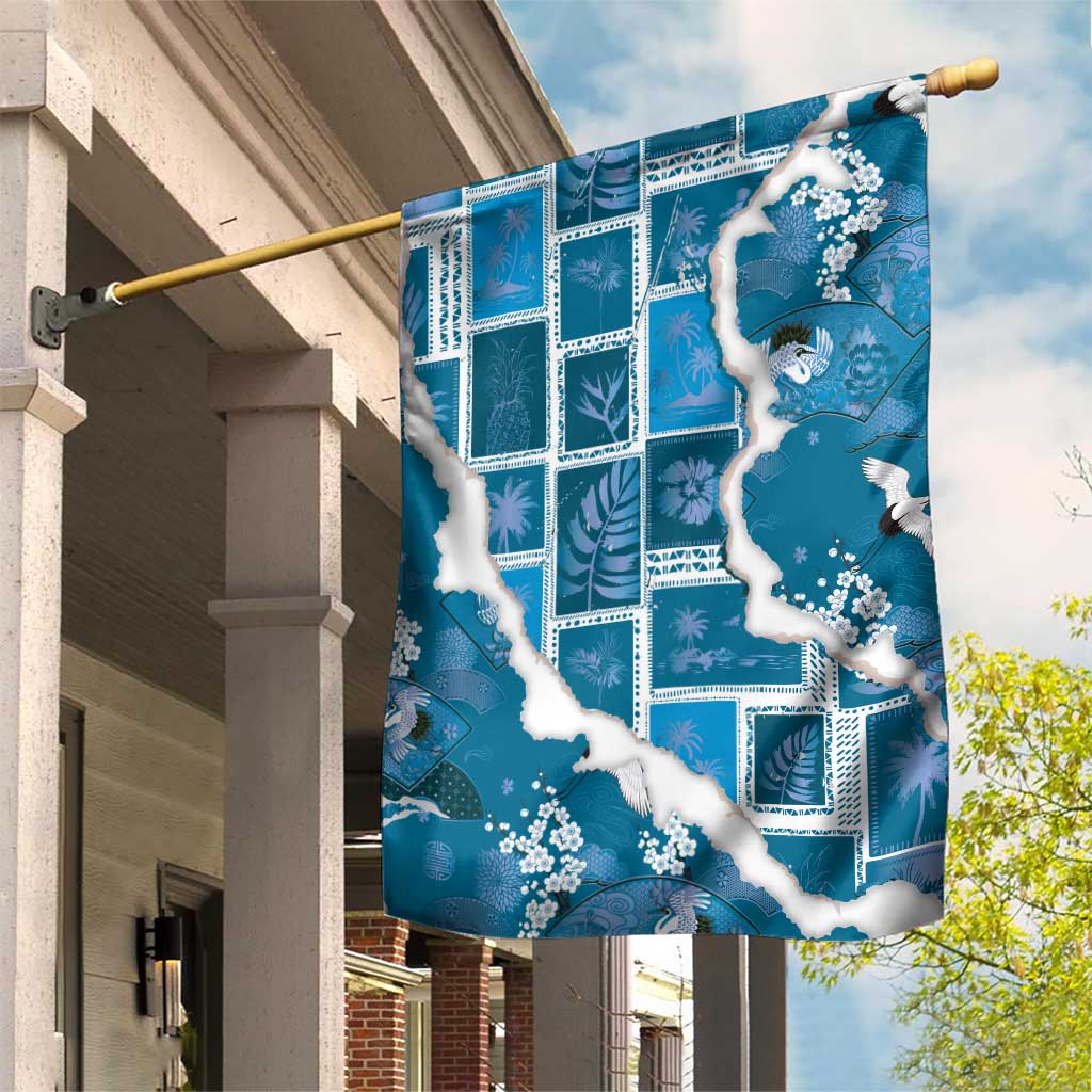 Hawaii Japanese Culture Blue Garden Flag Spring Cranes Aloha Pattern
