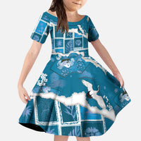 Hawaii Japanese Culture Blue Kid Short Sleeve Dress Spring Cranes Aloha Pattern