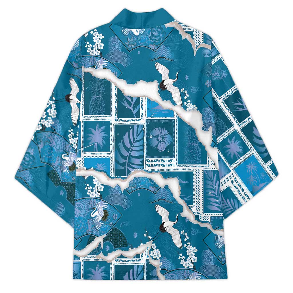 Hawaii Japanese Culture Blue Kimono Spring Cranes Aloha Pattern