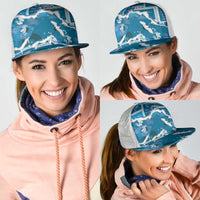Hawaii Japanese Culture Blue Mesh Trucker Cap Spring Cranes Aloha Pattern