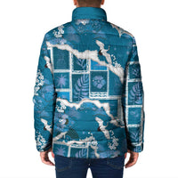 Hawaii Japanese Culture Blue Padded Jacket Spring Cranes Aloha Pattern