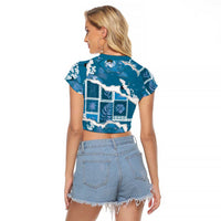 Hawaii Japanese Culture Blue Raglan Cropped T Shirt Spring Cranes Aloha Pattern