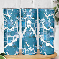 Hawaii Japanese Culture Blue Skinny Tumbler Spring Cranes Aloha Pattern LT01 - Polynesian Pride