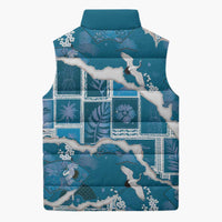 Hawaii Japanese Culture Blue Sleeveless Puffer Jacket Spring Cranes Aloha Pattern