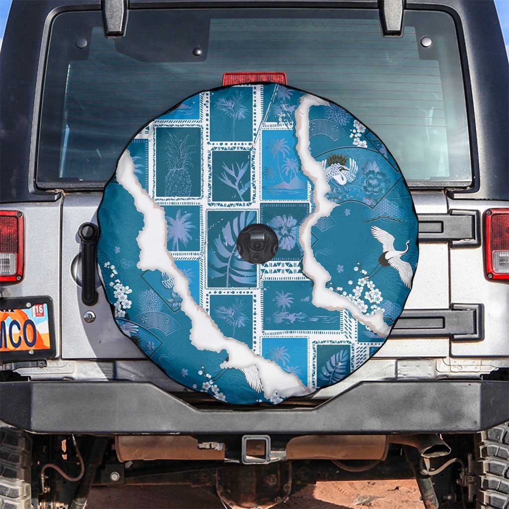 Hawaii Japanese Culture Blue Spare Tire Cover Spring Cranes Aloha Pattern