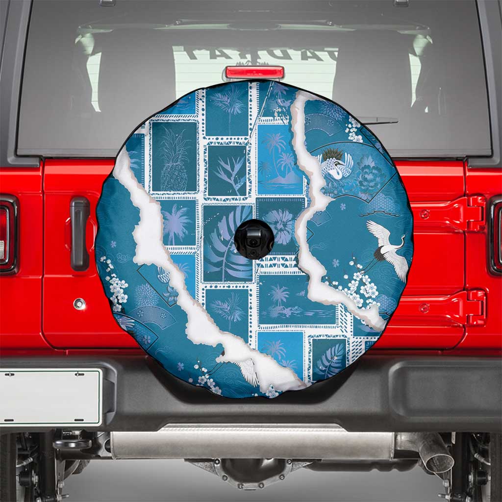 Hawaii Japanese Culture Blue Spare Tire Cover Spring Cranes Aloha Pattern
