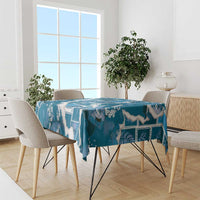 Hawaii Japanese Culture Blue Tablecloth Spring Cranes Aloha Pattern