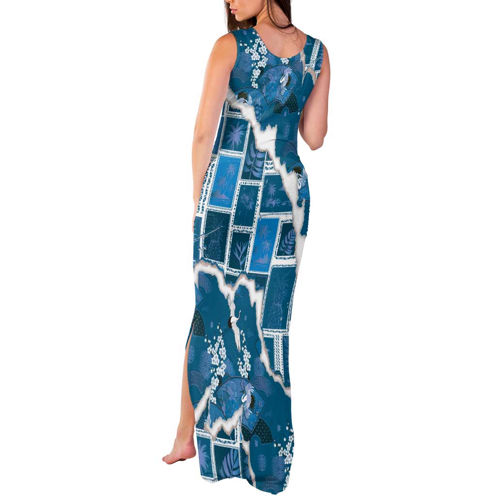 Hawaii Japanese Culture Blue Tank Maxi Dress Spring Cranes Aloha Pattern
