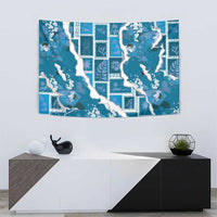 Hawaii Japanese Culture Blue Tapestry Spring Cranes Aloha Pattern