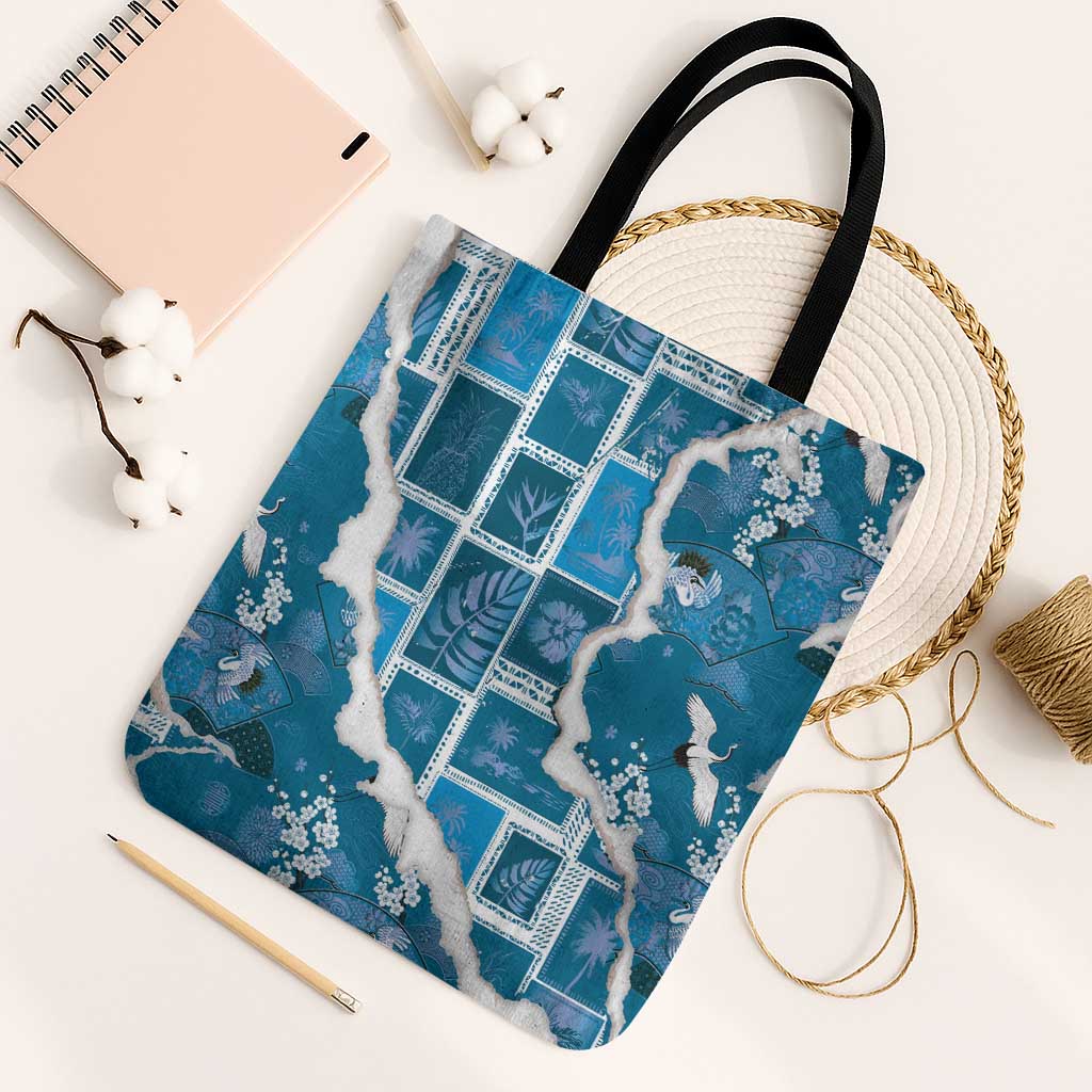 Hawaii Japanese Culture Blue Tote Bag Spring Cranes Aloha Pattern
