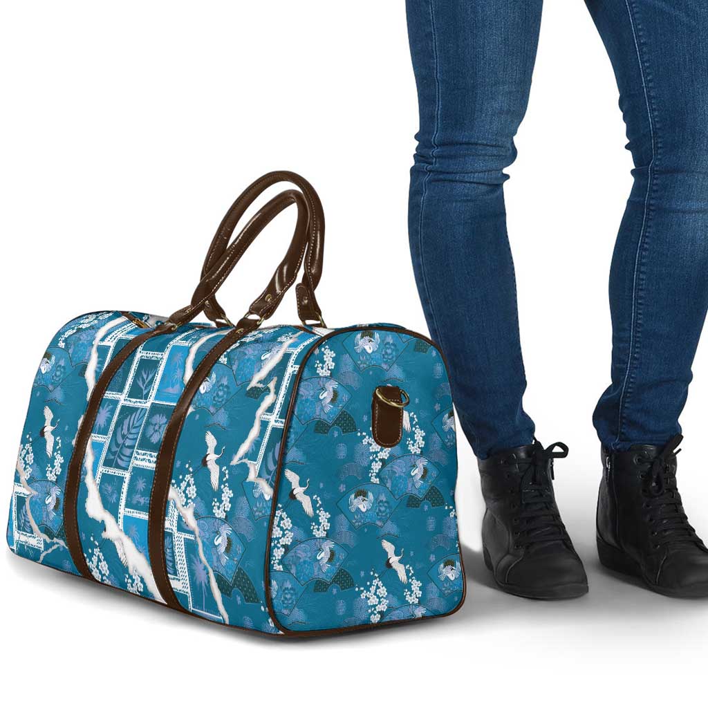 Hawaii Japanese Culture Blue Travel Bag Spring Cranes Aloha Pattern