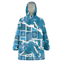 Hawaii Japanese Culture Blue Wearable Blanket Hoodie Spring Cranes Aloha Pattern LT01 One Size Blue - Polynesian Pride