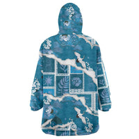 Hawaii Japanese Culture Blue Wearable Blanket Hoodie Spring Cranes Aloha Pattern LT01 - Polynesian Pride